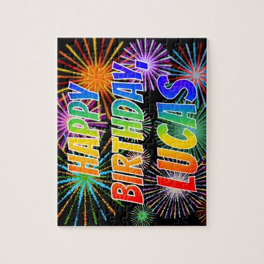 First Name "LUCAS", Fun "HAPPY BIRTHDAY" Legpuzzel (Verticaal)