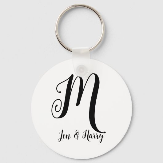 First Names Initiaal M Black and White Wedding Sleutelhanger (Voorkant)