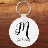 First Names Initiaal M Black and White Wedding Sleutelhanger (Voorkant)