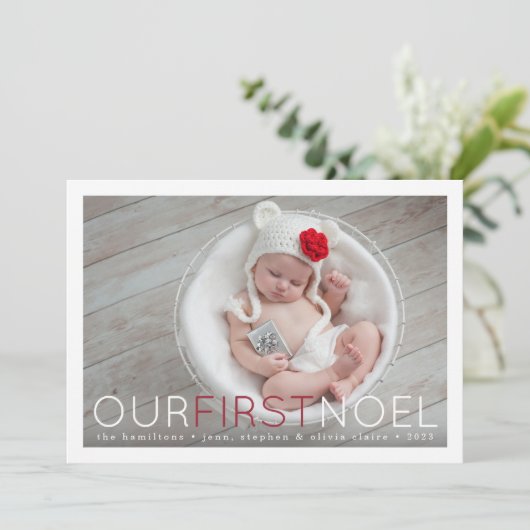 First Noel | Baby's eerste kerstfeest foto Feestdagenkaart (Staand voorkant)