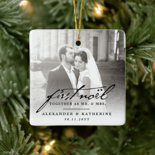 First Noel Old Handwriting Holiday Weduwfoto Keramisch Ornament