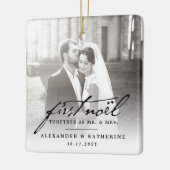 First Noel Old Handwriting Holiday Weduwfoto Keramisch Ornament (Links)