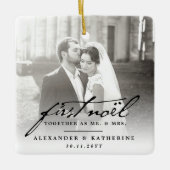 First Noel Old Handwriting Holiday Weduwfoto Keramisch Ornament (Voorkant)