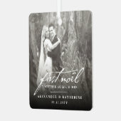 First Noel Old Handwriting Holiday Weduwfoto Metalen Ornament (Voorkant links)