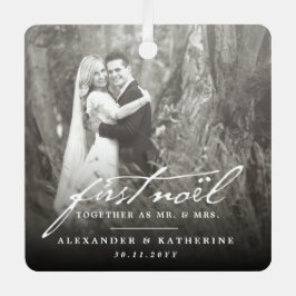 First Noel Old Handwriting Holiday Weduwfoto Metalen Ornament