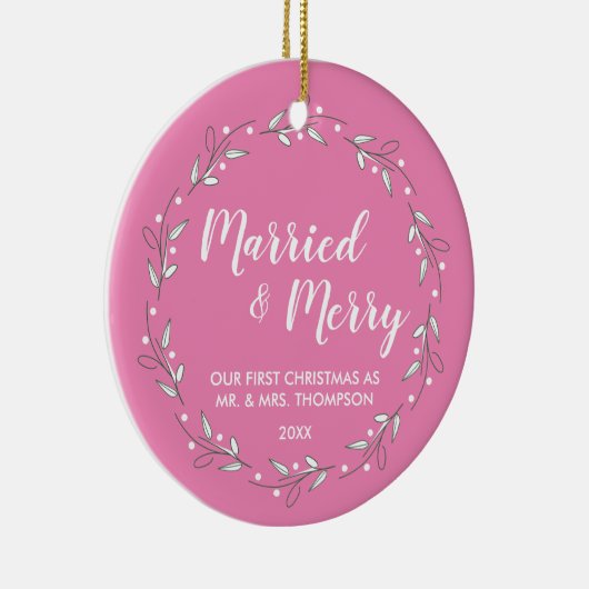 "First Noel Together: 'Married and Merry' Persoonl Keramisch Ornament (Rechts)