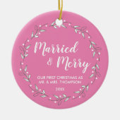 "First Noel Together: 'Married and Merry' Persoonl Keramisch Ornament (Voorkant)