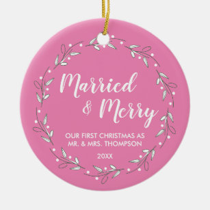 "First Noel Together: 'Married and Merry' Persoonl Keramisch Ornament