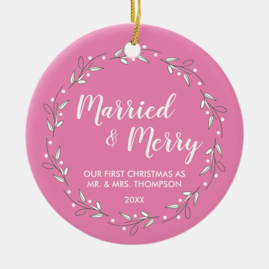 "First Noel Together: 'Married and Merry' Persoonl Keramisch Ornament (Voorkant)