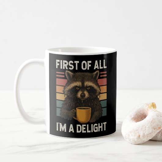 First Of All I'm A Delight Retro Angry Wet Raccoon Koffiemok (Met donut)
