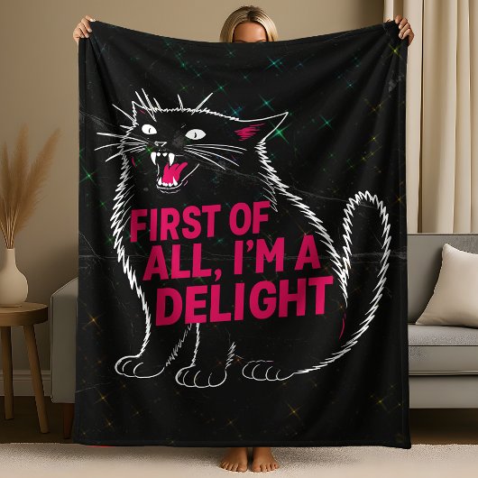 First Of All I'm A Delight Roaring Black Cat Fleece Deken