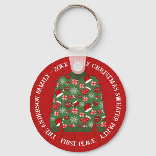 First Place Red Green Ugly kerstSweater Sleutelhanger