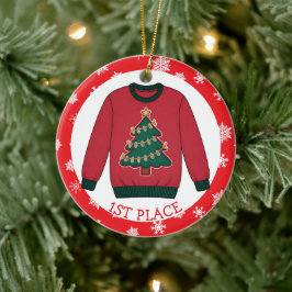 First Place Ugly Sweater Winner Christmas Keramisch Ornament