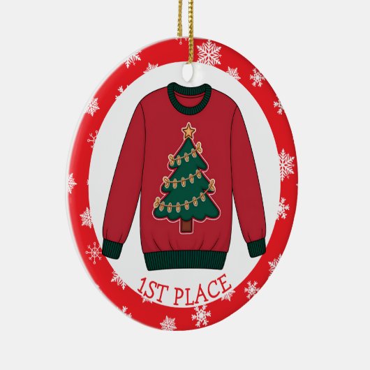 First Place Ugly Sweater Winner Christmas Keramisch Ornament (Rechts)