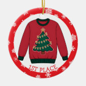 First Place Ugly Sweater Winner Christmas Keramisch Ornament (Voorkant)