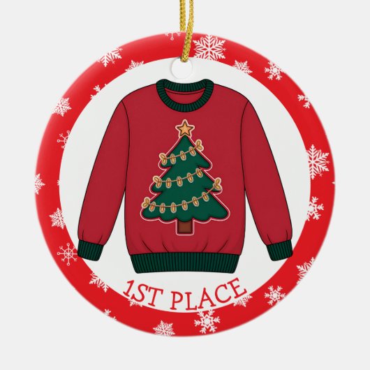 First Place Ugly Sweater Winner Christmas Keramisch Ornament (Voorkant)