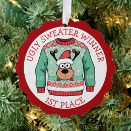 First Place Ugly Sweater Winner Christmas Ornament Kaart