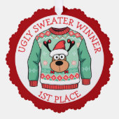 First Place Ugly Sweater Winner Christmas Ornament Kaart (Voorkant)