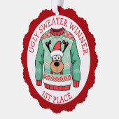 First Place Ugly Sweater Winner Christmas Ornament Kaart (Links)