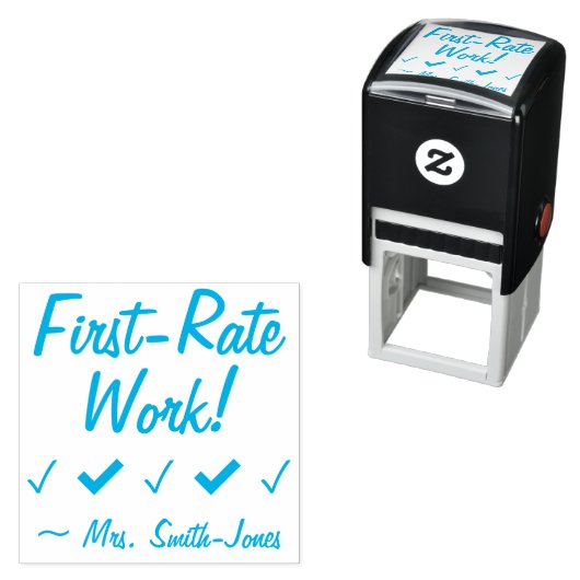 "First-rate werk!" + Onderwijsbenaming Rubber Stam Zelfinktende Stempel (In situ)