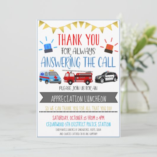 First Responder Appreciation Event Invite Kaart (Staand voorkant)