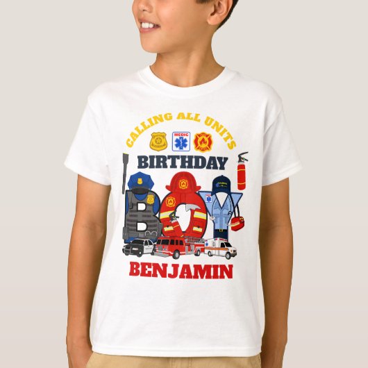 First Responder Birthday Boy | Noodsituatie T-shirt (Voorkant)