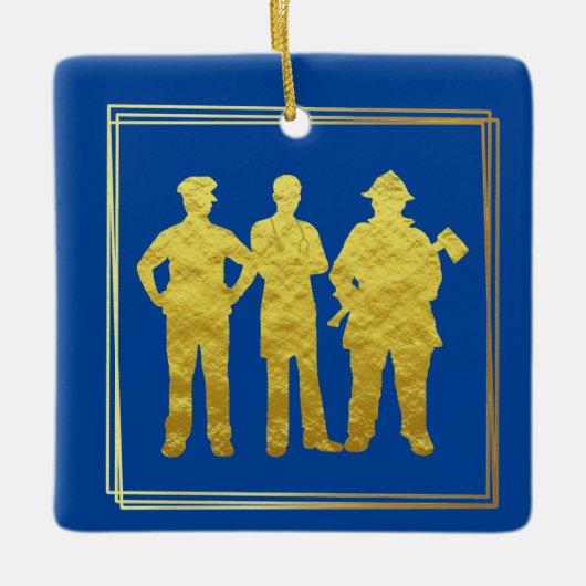 First Responders Golden Silhouette Xmas Ornament (Voorkant)