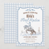 First Rodeo 1st Birthday Blue Western Kaart (Voorkant / Achterkant)