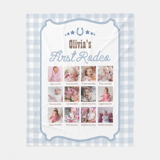 First Rodeo 1st Birthday Blue Western Photo Sign Fleece Deken (Voorkant)