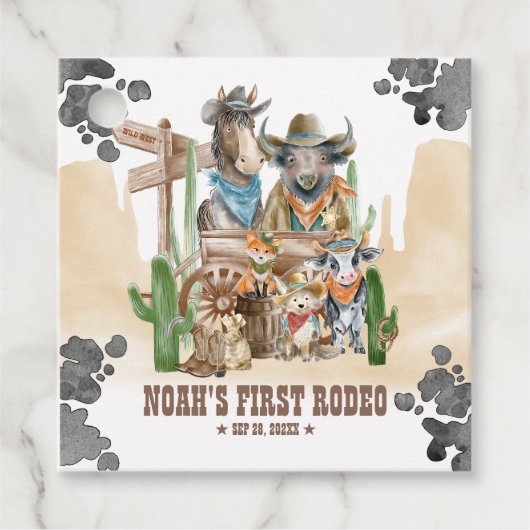 First Rodeo 1st Birthday Cute Animals Wild West Bedankjes Labels (Voorkant)
