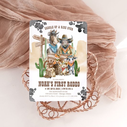 First Rodeo 1st Birthday Cute Animals Wild West Kaart