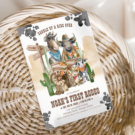 First Rodeo 1st Birthday Cute Animals Wild West Kaart