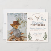 First Rodeo 1st Birthday Invitation with Photo Kaart (Voorkant)
