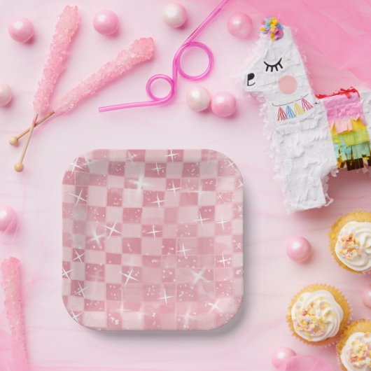 First Rodeo 1st Birthday Pink Boho Disco Pattern Papieren Bordje (Feest)