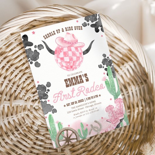 First Rodeo 1st Birthday Pink Boho Wild West Kaart