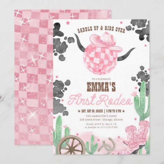 First Rodeo 1st Birthday Pink Boho Wild West Kaart (Voorkant / Achterkant)