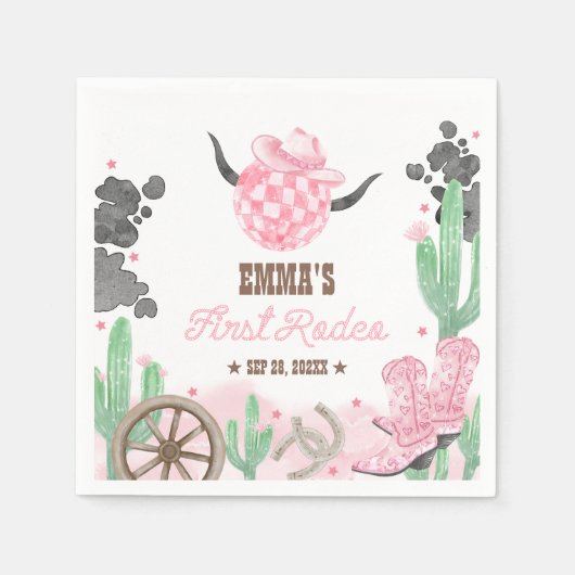 First Rodeo 1st Birthday Pink Boho Wild West Servet (Voorkant)