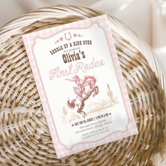 First Rodeo 1st Birthday Pink Western Kaart