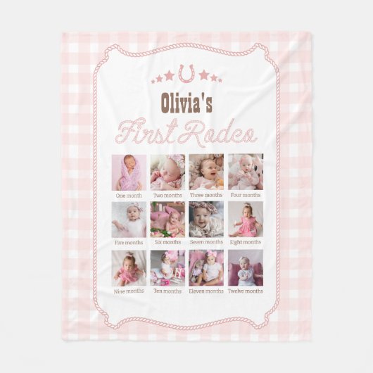 First Rodeo 1st Birthday Pink Western Photo Sign Fleece Deken (Voorkant)