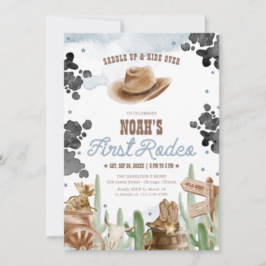 First Rodeo 1st Birthday Rustic Wild West Kaart (Voorkant)