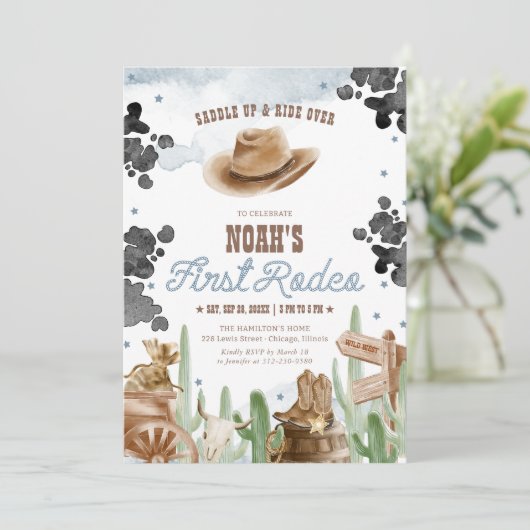 First Rodeo 1st Birthday Rustic Wild West Kaart (Staand voorkant)