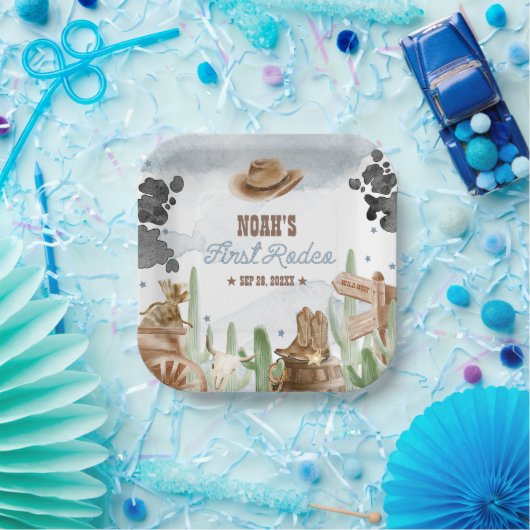 First Rodeo 1st Birthday Rustic Wild West Papieren Bordje (Feest)