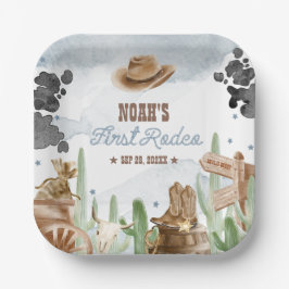 First Rodeo 1st Birthday Rustic Wild West Papieren Bordje