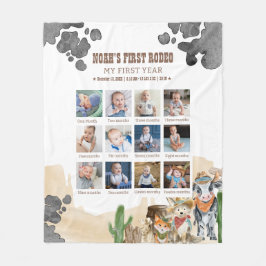 First Rodeo Birthday 12 Month Photo Collage  Fleece Deken