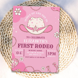 First Rodeo Birthday Girl Pink and white Kaart