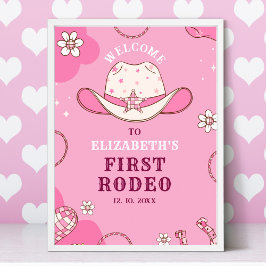 First Rodeo Birthday Girl Pink and white Poster