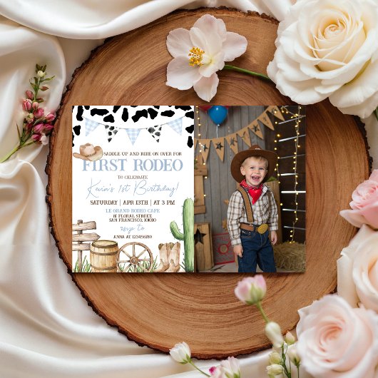 First Rodeo Birthday Invitation with Photo Kaart