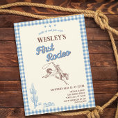 First Rodeo Blue Plaid 1st Birthday Uitnodiging Briefkaart