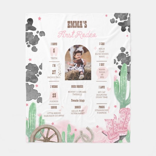 First Rodeo Boho Wild West Milestone Sign  Fleece Deken (Voorkant)