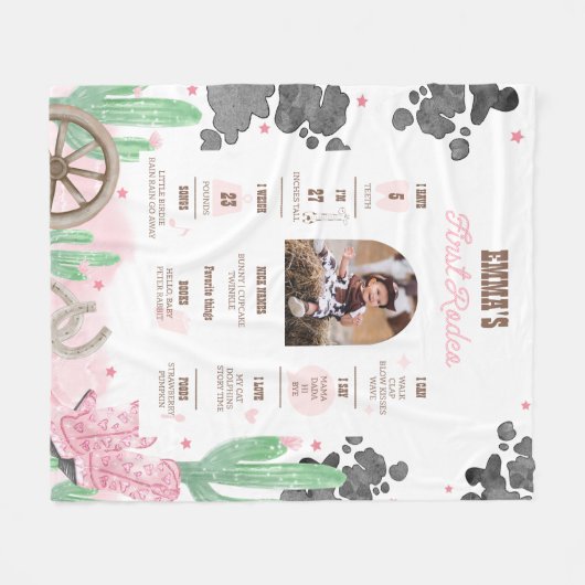 First Rodeo Boho Wild West Milestone Sign  Fleece Deken (Voorkant (Horizontaal))